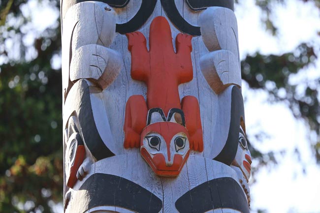 Detail from the Legacy Pole at Windy Bay. Photo by Sherry Kirkvold.